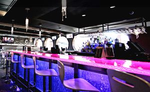 bar counter / glass / upright / illuminated