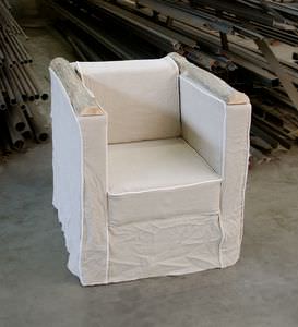 contemporary armchair / fabric / in reclaimed material