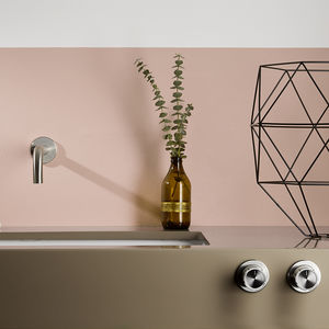 double-handle washbasin mixer tap / wall-mounted / stainless steel / bathroom