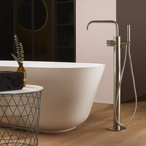 bathtub mixer tap / floor-mounted / stainless steel / bathroom