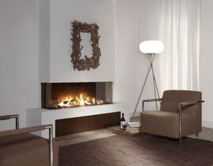 gas fireplace / contemporary / closed hearth / 3-sided