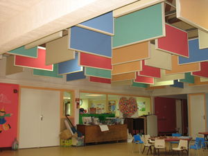 mineral wool acoustic baffle / hanging / rectangular / fire-retardant