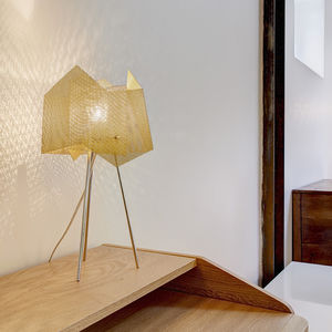 table lamp / contemporary / polished stainless steel / handmade