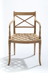 traditional garden chair / with armrests / with removable cushion / wooden
