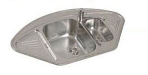 double kitchen sink / stainless steel / corner / with drainboard