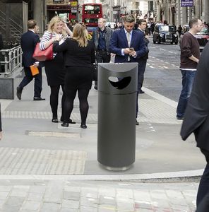 public trash can / wall-mounted / galvanized steel / stainless steel