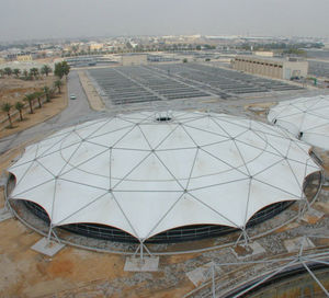 dome tensile structure / metal frame supported / roof / with PVC membrane