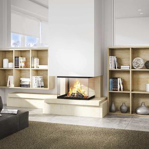 wood-burning fireplace / contemporary / closed hearth / 3-sided