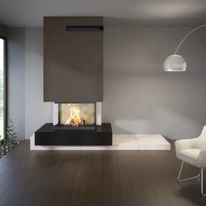 wood-burning fireplace / contemporary / closed hearth / 3-sided