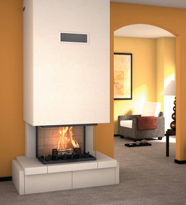 wood-burning fireplace / contemporary / closed hearth / 3-sided