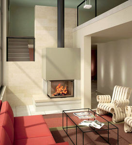 wood-burning fireplace / contemporary / closed hearth / corner