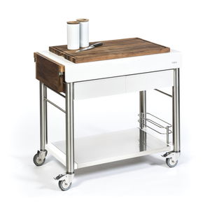 wooden prep table / stainless steel / on casters