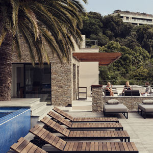 contemporary sun lounger / teak / stainless steel / garden