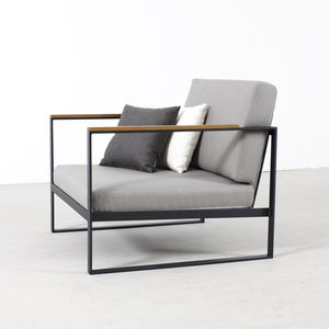 contemporary armchair / teak / stainless steel / sled base