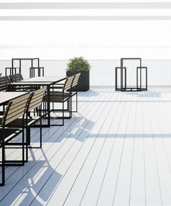 contemporary high bar table / teak / stainless steel / square