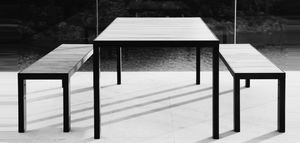 garden bench / contemporary / teak / stainless steel