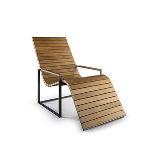 outdoor sun lounger / contemporary / teak / stainless steel