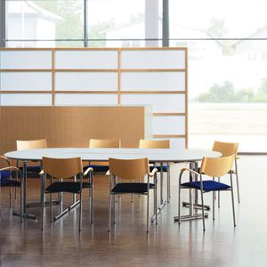 contemporary visitor chair / with armrests / upholstered / stackable