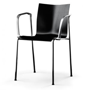 contemporary visitor chair / with armrests / stackable / chrome