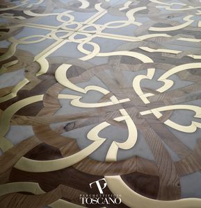 teak parquet flooring / oiled / natural stone inlaid / metal inlaid