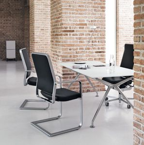 contemporary office armchair / mesh / leather / steel