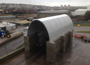 metal frame supported tensile structure / roof / with PVC membrane