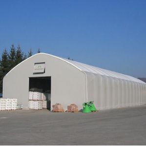 metal frame supported tensile structure / modular / for shelters / with PVC membrane