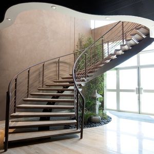 circular staircase / wooden steps / metal frame / without risers
