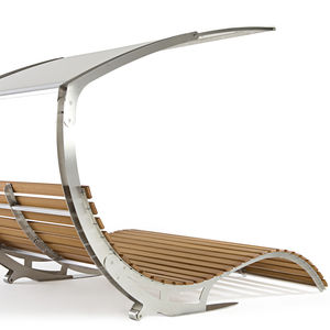 contemporary sun lounger / water-repellent fabric / iroko / stainless steel
