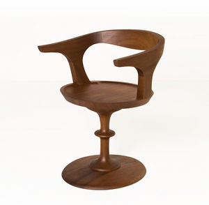 contemporary chair / with armrests / central base / wooden