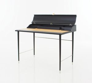 contemporary secretary desk / ash / leather / stainless steel