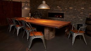 contemporary dining table / wooden / steel / oval