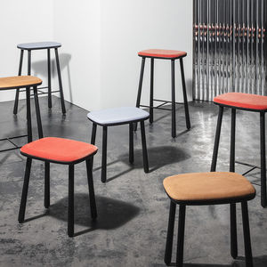 contemporary stool / wooden / leather / fabric
