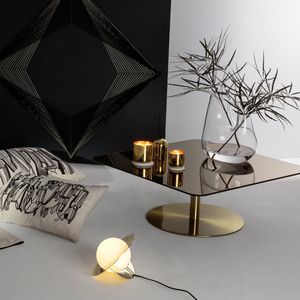 contemporary coffee table / glass / brass / iron