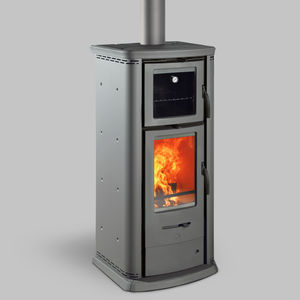 wood heating stove / contemporary / metal / with oven
