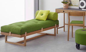 contemporary upholstered bench / fabric / leather / oak
