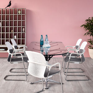 contemporary visitor chair / with armrests / upholstered / stackable