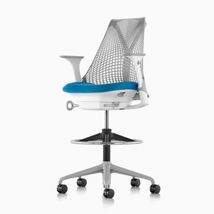 fabric task stool / on casters / upholstered / swivel