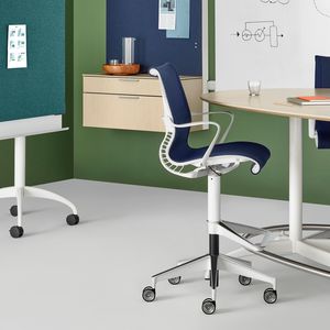 fabric task stool / on casters / upholstered / swivel