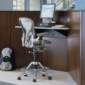 fabric task stool / on casters / upholstered / swivel