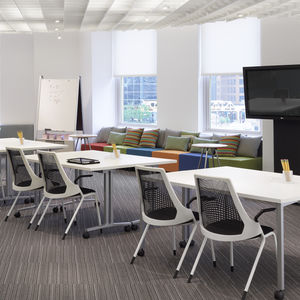 contemporary visitor chair / with armrests / upholstered / stackable