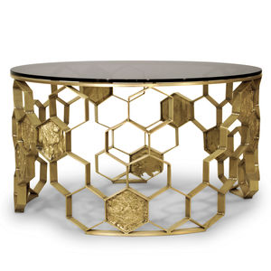 contemporary coffee table / glass / brass / round