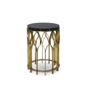 contemporary side table / brass / marble / round
