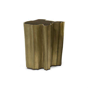contemporary side table / walnut / wood veneer / brass