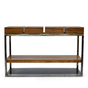 contemporary sideboard table / wood veneer / palisander / brushed brass