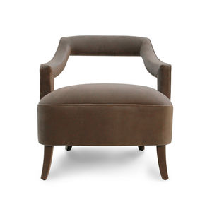 contemporary fireside chair / velvet / brown