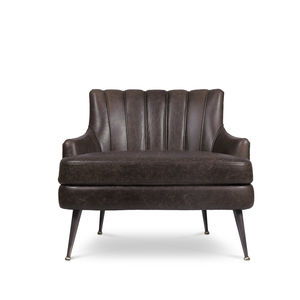 contemporary fireside chair / leather / brass / brown