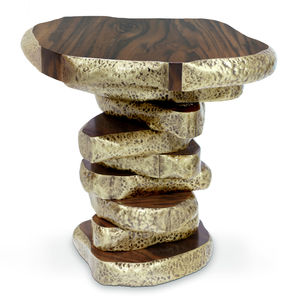 contemporary side table / walnut / wood veneer / palisander