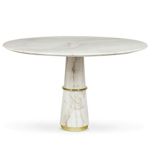 contemporary dining table / polished brass / marble / round