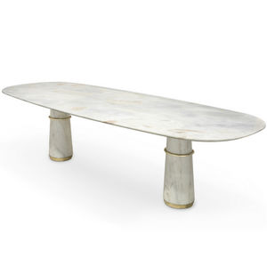 contemporary dining table / brass / marble / oval